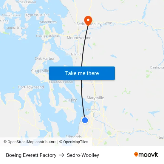 Boeing Everett Factory to Sedro-Woolley map