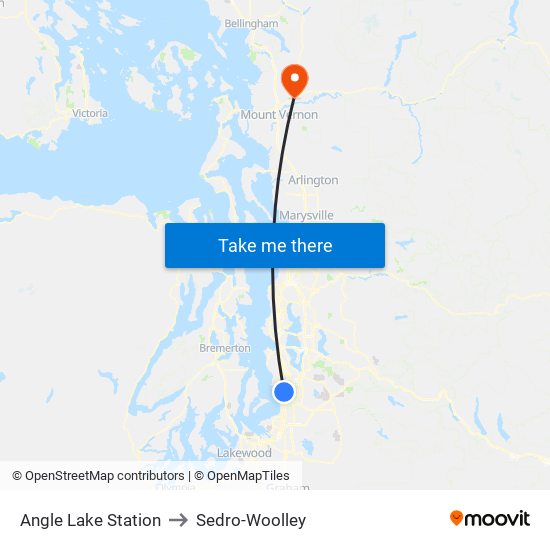 Angle Lake Station to Sedro-Woolley map