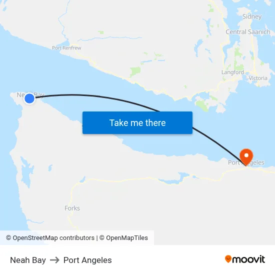 Neah Bay to Port Angeles map