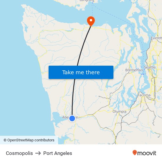 Cosmopolis to Port Angeles map