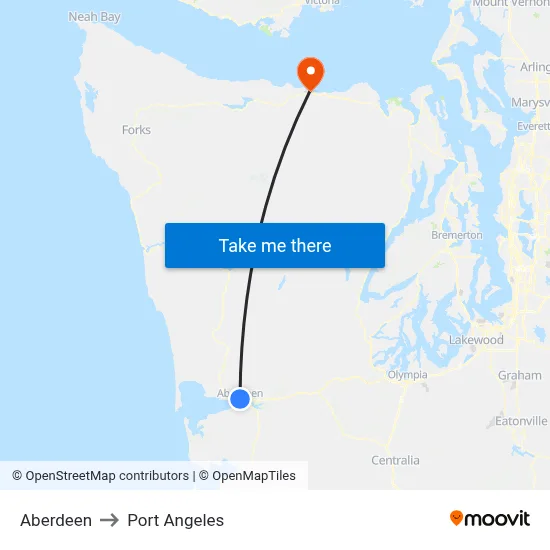 Aberdeen to Port Angeles map