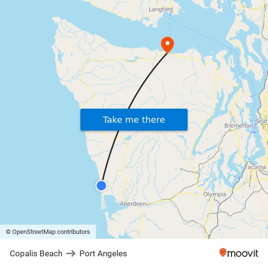 Copalis Beach to Port Angeles map