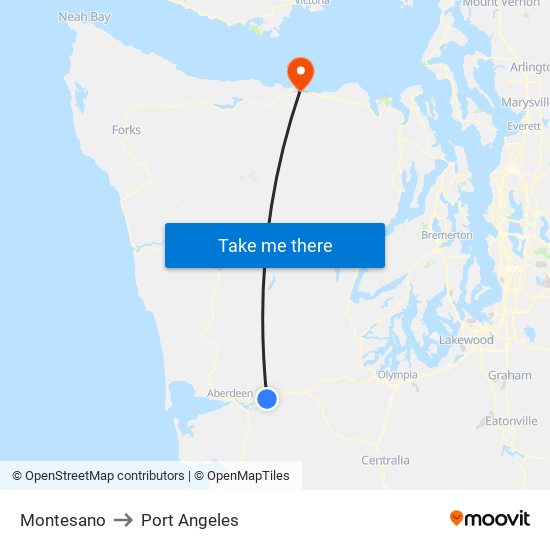 Montesano to Port Angeles map