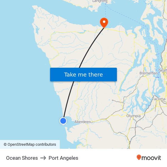 Ocean Shores to Port Angeles map