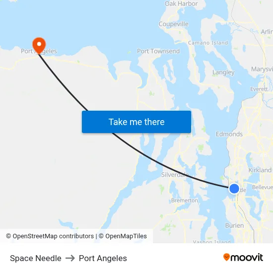 Space Needle to Port Angeles map