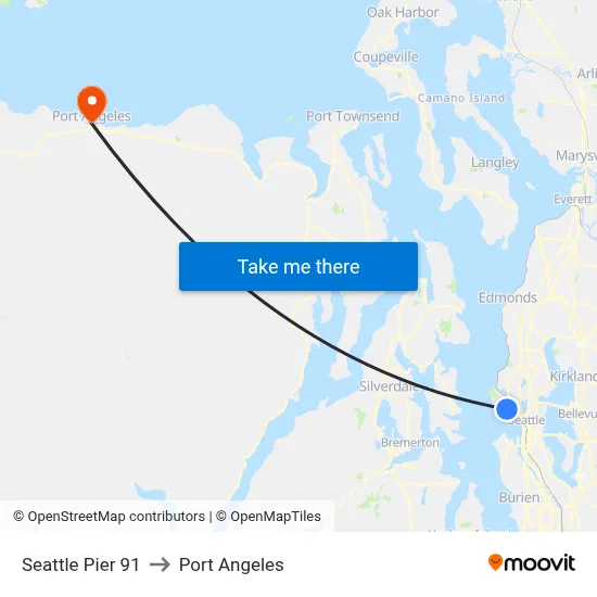 Seattle Pier 91 to Port Angeles map