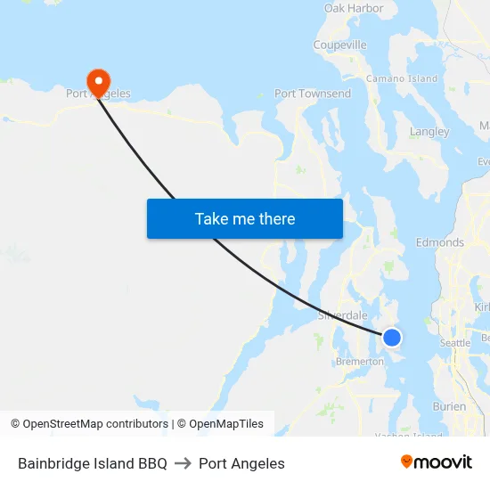 Bainbridge Island BBQ to Port Angeles map