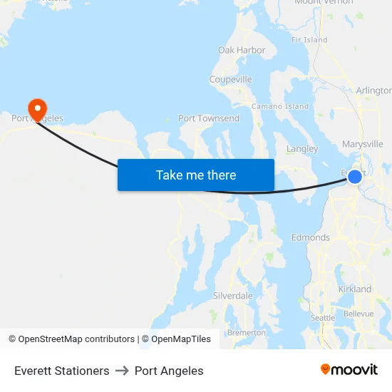 Everett Stationers to Port Angeles map