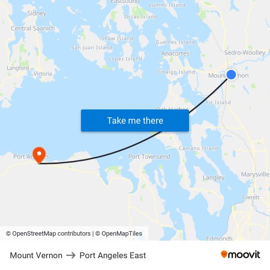 Mount Vernon to Port Angeles East map