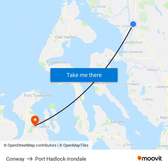 Conway to Port Hadlock-Irondale map