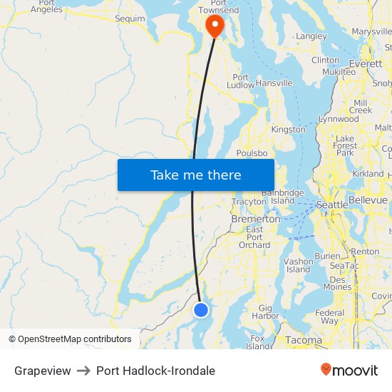 Grapeview to Port Hadlock-Irondale map