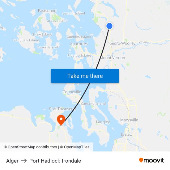 Alger to Port Hadlock-Irondale map