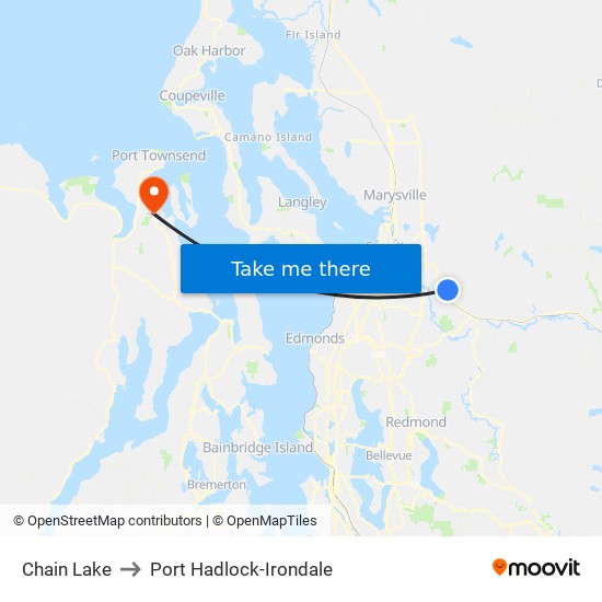 Chain Lake to Port Hadlock-Irondale map