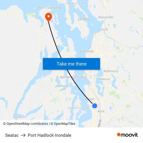 Seatac to Port Hadlock-Irondale map