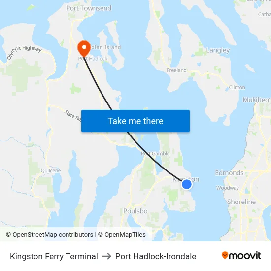 Kingston Ferry Terminal to Port Hadlock-Irondale map
