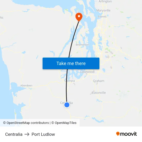 Centralia to Port Ludlow map