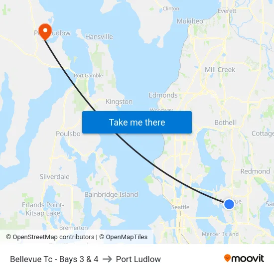 Bellevue Tc - Bays 3 & 4 to Port Ludlow map