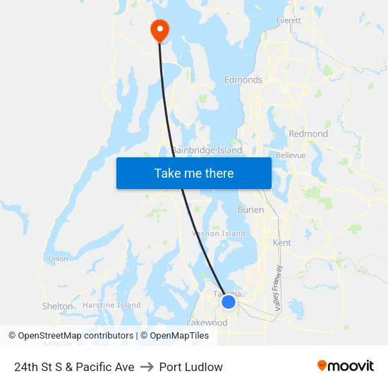 24th St S & Pacific Ave to Port Ludlow map