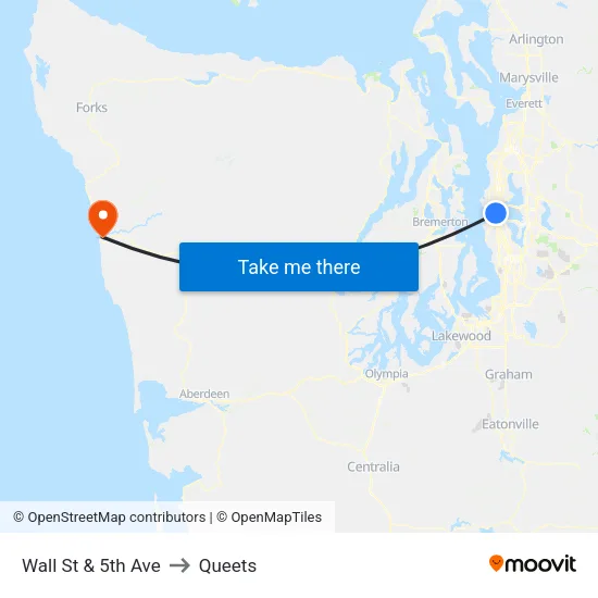 Wall St & 5th Ave to Queets map