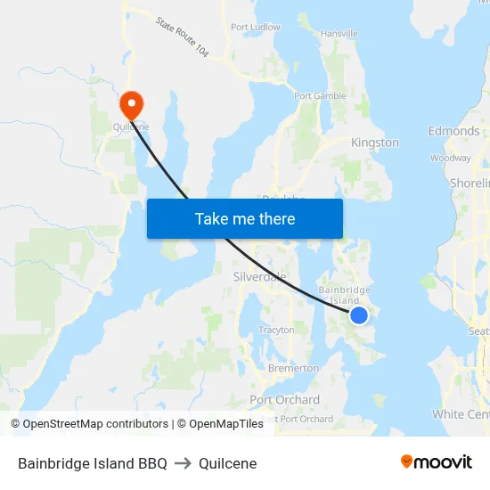 Bainbridge Island BBQ to Quilcene map