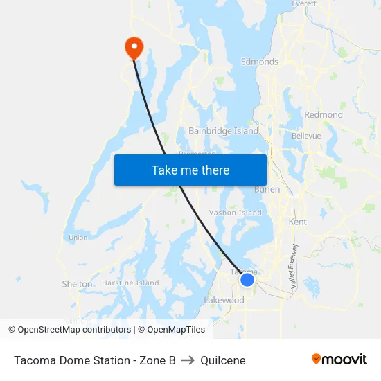 Tacoma Dome Station - Zone B to Quilcene map