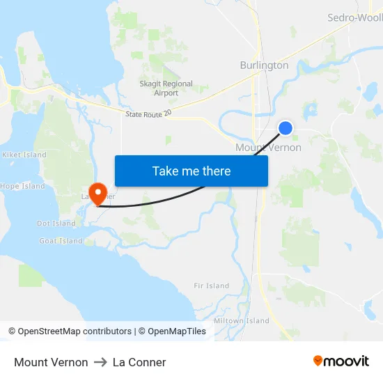 Mount Vernon to La Conner map