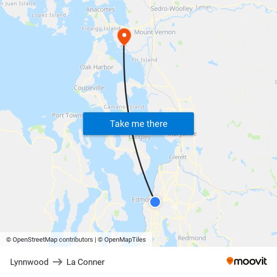 Lynnwood to La Conner map