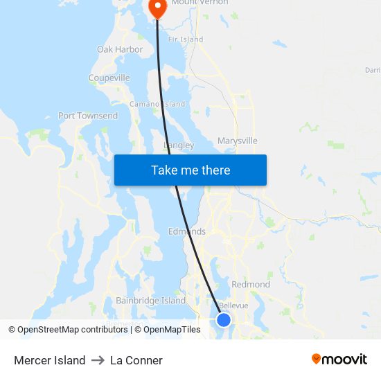 Mercer Island to La Conner map