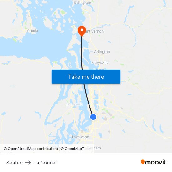 Seatac to La Conner map