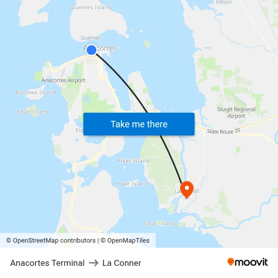 Anacortes Terminal to La Conner map
