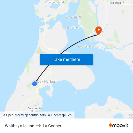 Whitbey's Island to La Conner map