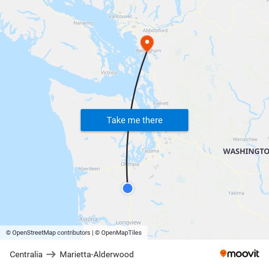 Centralia to Marietta-Alderwood map