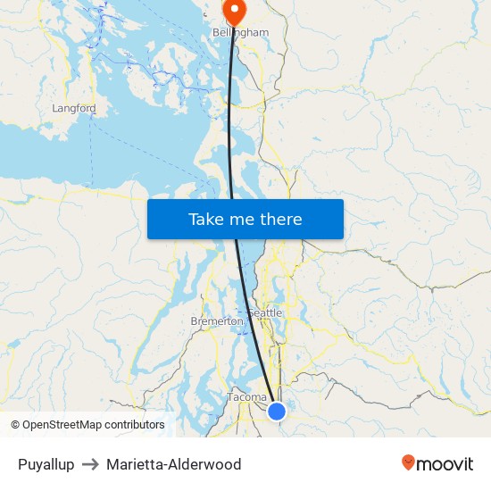 Puyallup to Marietta-Alderwood map