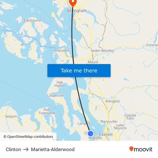 Clinton to Marietta-Alderwood map