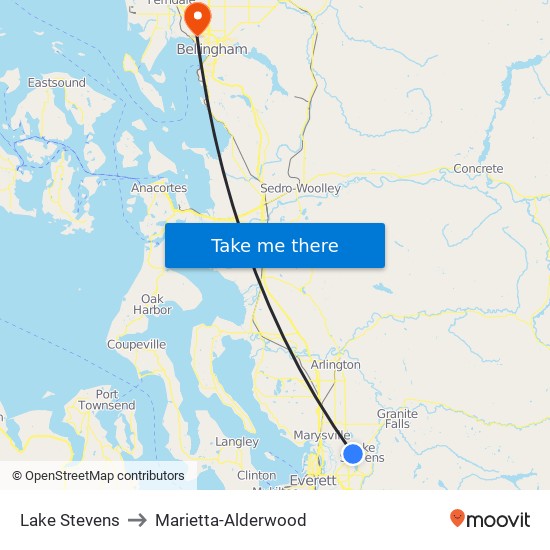 Lake Stevens to Marietta-Alderwood map