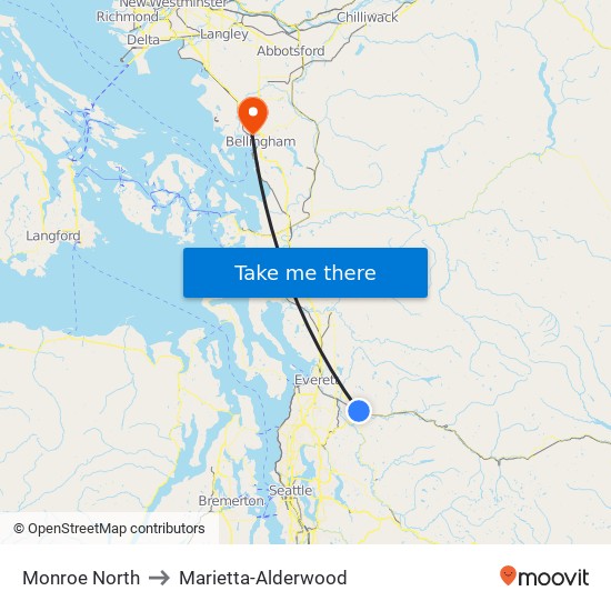 Monroe North to Marietta-Alderwood map