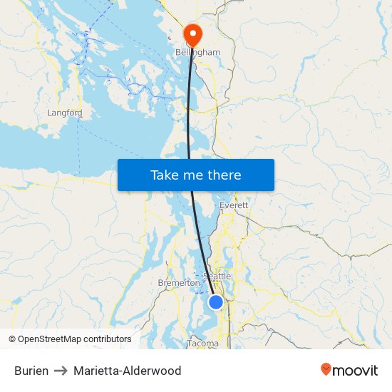 Burien to Marietta-Alderwood map