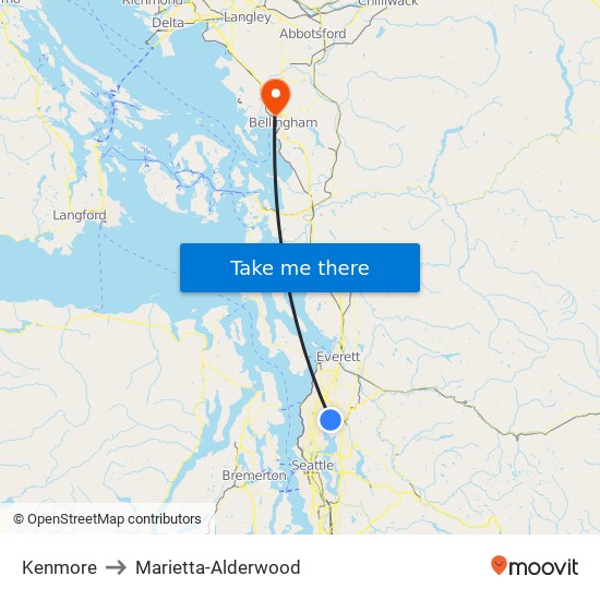 Kenmore to Marietta-Alderwood map