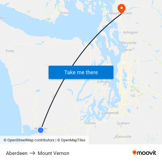 Aberdeen to Mount Vernon map