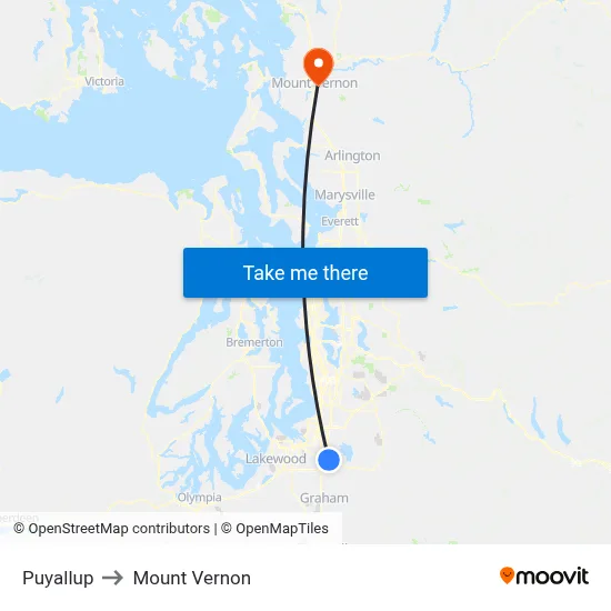 Puyallup to Mount Vernon map