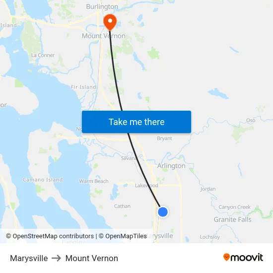 Marysville to Mount Vernon map