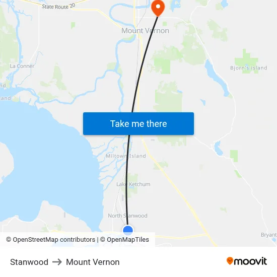 Stanwood to Mount Vernon map