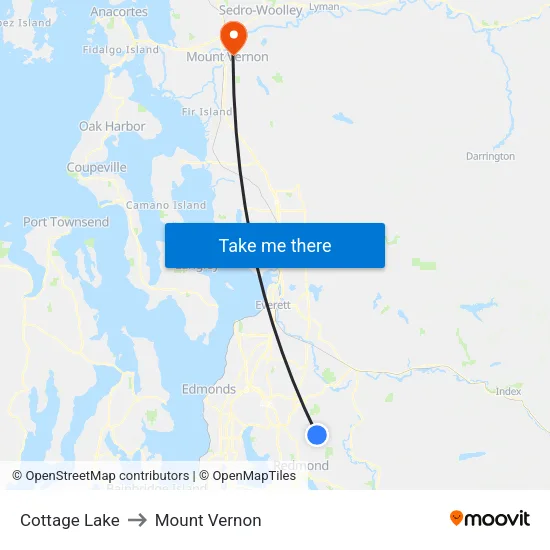 Cottage Lake to Mount Vernon map