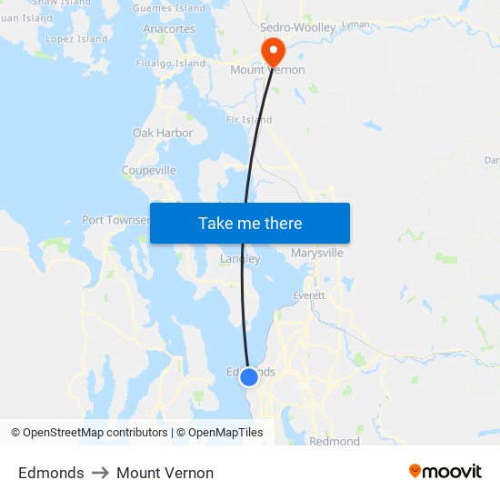 Edmonds to Mount Vernon map