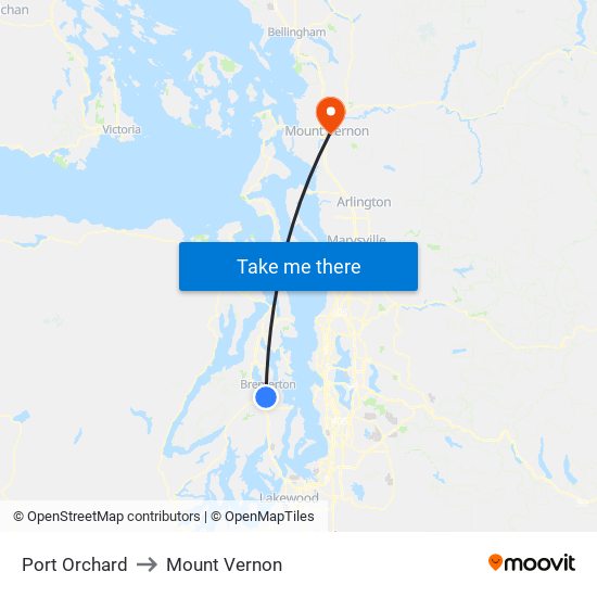 Port Orchard to Mount Vernon map