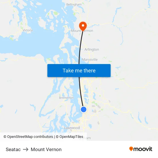 Seatac to Mount Vernon map