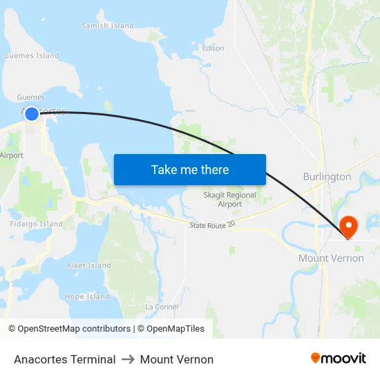 Anacortes Terminal to Mount Vernon map