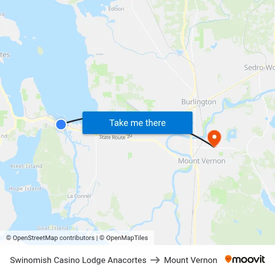 Swinomish Casino Lodge Anacortes to Mount Vernon map