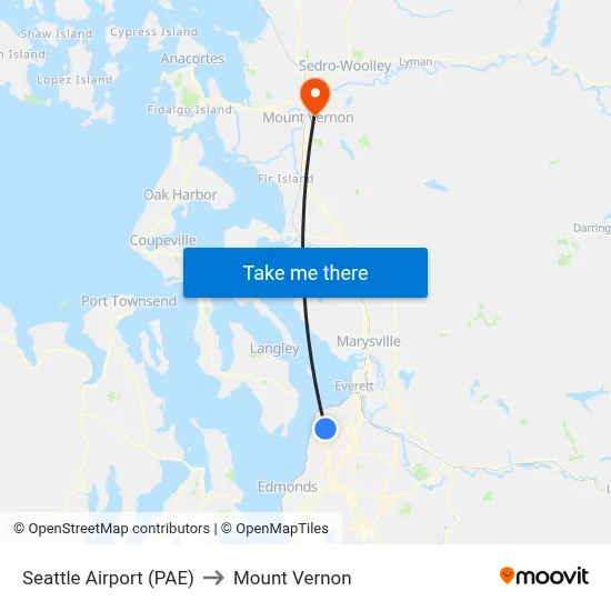 Seattle Airport (PAE) to Mount Vernon map