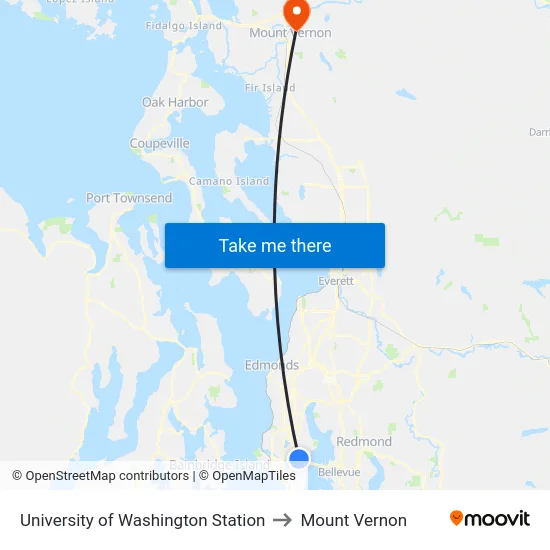 University of Washington Station to Mount Vernon map